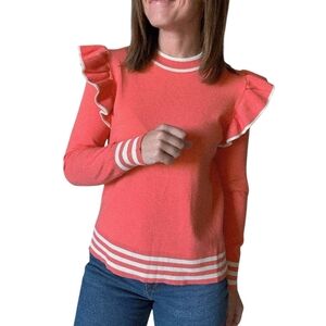 THML Anthropologie Ruffle Shoulder Long Sleeve Coral Bohemian Sweater Sz XL